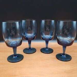 Gorham Accent II Blue Iced Tea Goblets Set of 4 Stemmed Glasses 6.25” Vintage